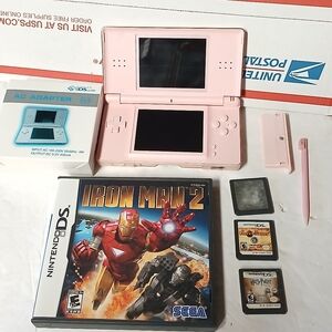 Nintendo DS Lite Light Pink Handheld Console ,3 Games,stylus ,new Charger.works